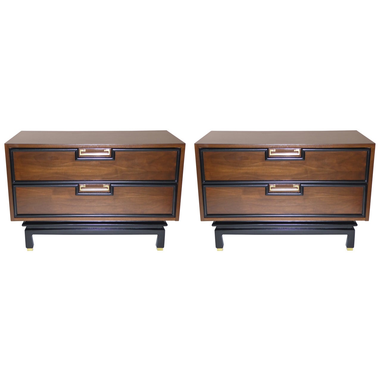 Sleek 1950s Modern Walnut Two-Drawer Bedside Tables