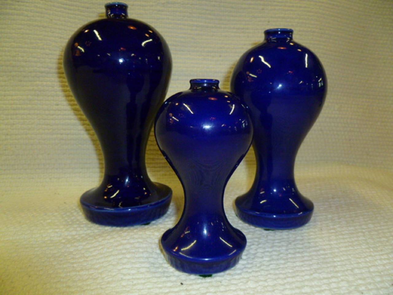 Ceramic 1930s Japanese Cobalt Blue Altar Vases