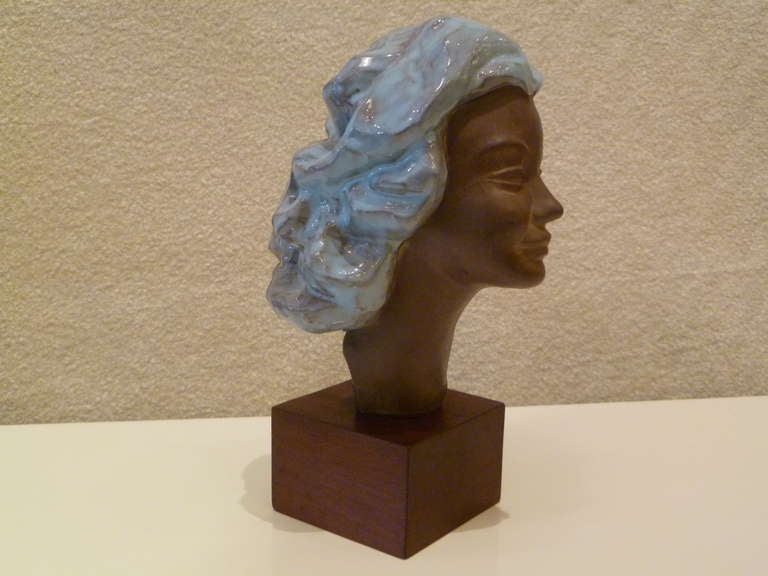 Paul Sersté Glazed Terra Cotta Bust of a Woman In Excellent Condition In Miami, FL