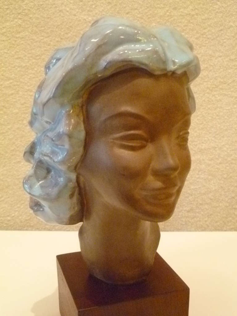 Paul Sersté Glazed Terra Cotta Bust of a Woman 2