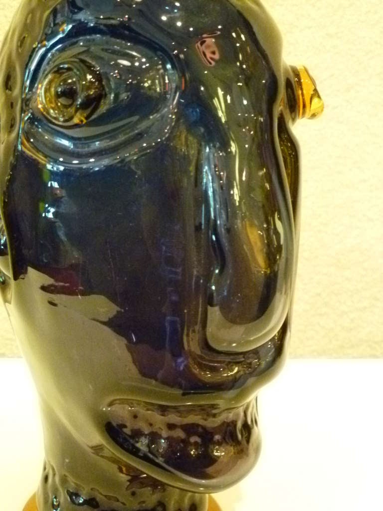 20th Century Large Hank Adams Blown Glass Head Vase for Blenko