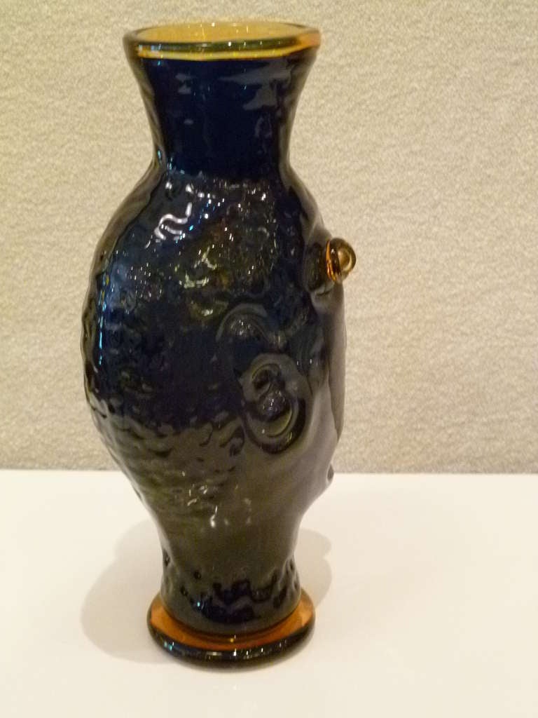 American Large Hank Adams Blown Glass Head Vase for Blenko