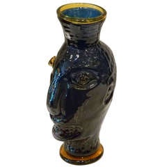 Vintage Large Hank Adams Blown Glass Head Vase for Blenko