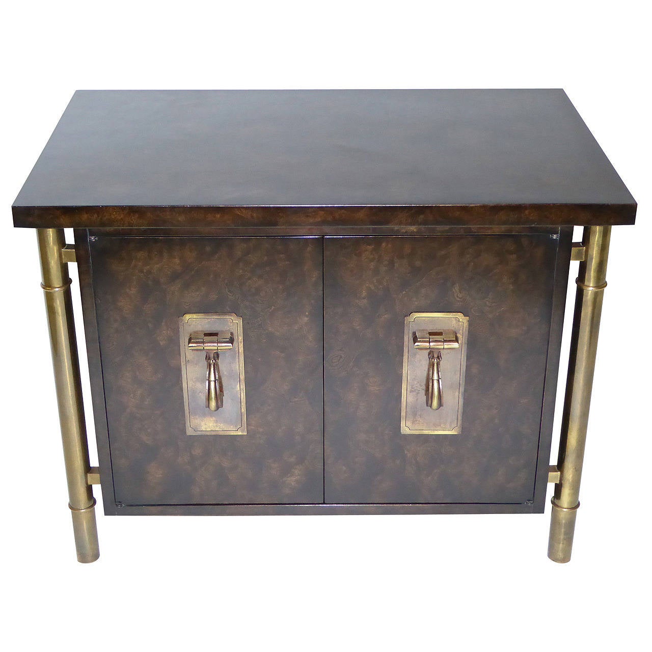 Fine Mastercraft Burl and Brass Nightstand by William Doezema at 1stdibs