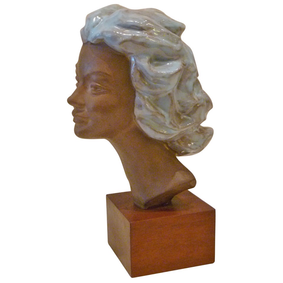 Paul Sersté Glazed Terra Cotta Bust of a Woman