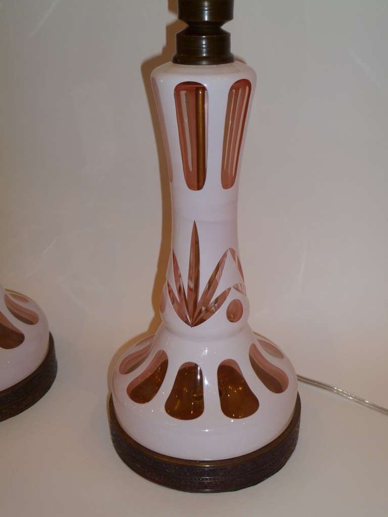 Fine Bohemian Cut Cased Glass Oil Lamp Form Table Lamps at 1stDibs cut glass oil lamp, bohemia