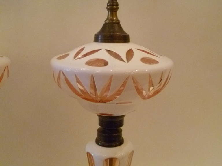 Fine Bohemian Cut Cased Glass Oil Lamp Form Table Lamps at 1stDibs
