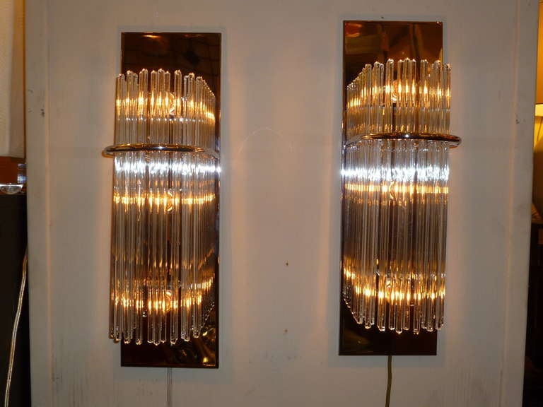 Sciolari Glass Rods Chrome Sconces by Lightolier at 1stdibs