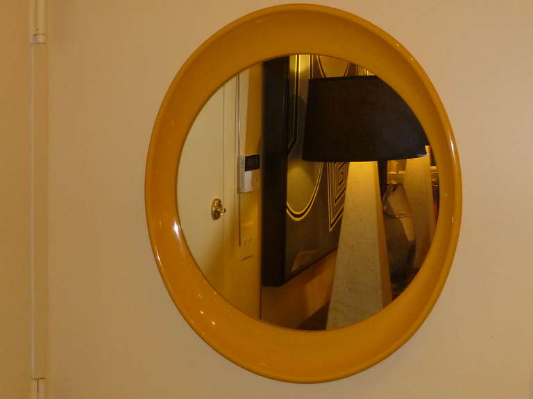 American 1970s Op To Pop Panton Style Sunny Yellow Oval Mirror