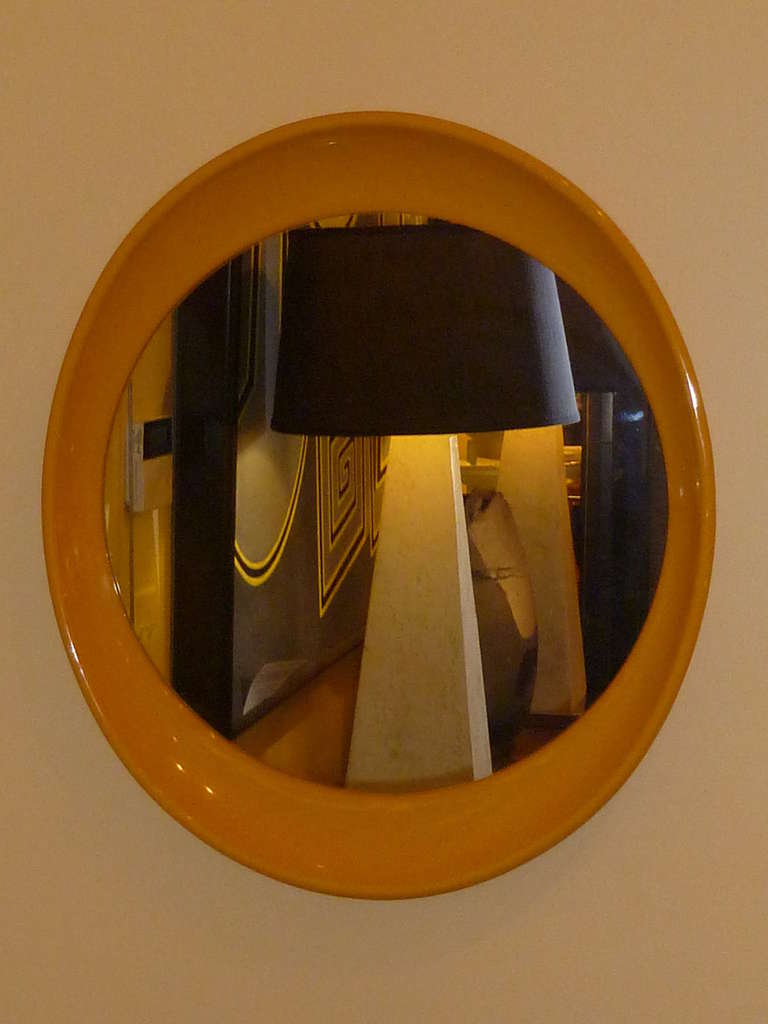 Mid-Century Modern 1970s Op To Pop Panton Style Sunny Yellow Oval Mirror