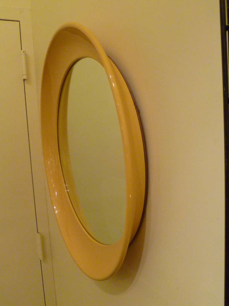 1970s Op To Pop Panton Style Sunny Yellow Oval Mirror 1