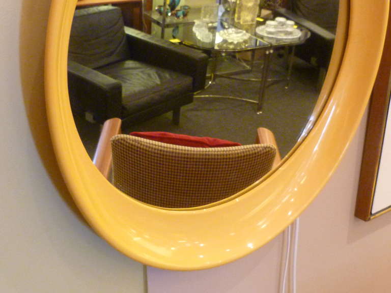 1970s Op To Pop Panton Style Sunny Yellow Oval Mirror In Excellent Condition In Miami, FL