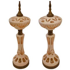 Fine Bohemian Cut Cased Glass Oil Lamp Form Table Lamps 6