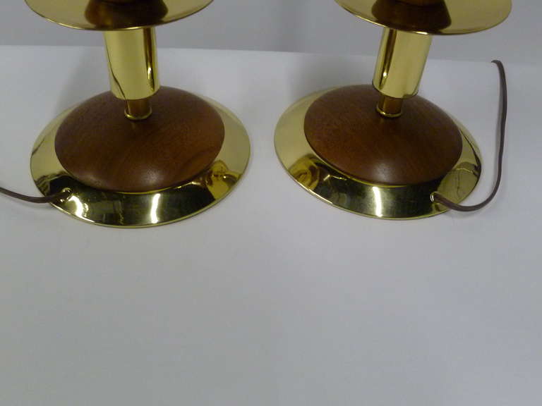 Pair of Fine Walnut and Brass Stylized Candlestick Table Lamps 4