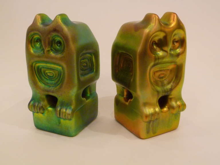 Hungarian Modernist Eosin Owls by Judit Nador for Zsolnay