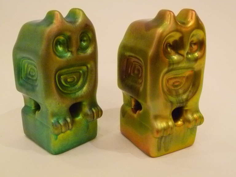 Modernist Eosin Owls by Judit Nador for Zsolnay In Excellent Condition In Miami, FL