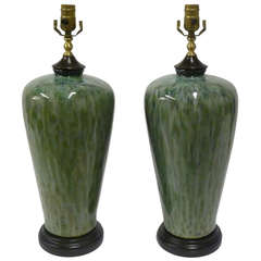 Pair of Blue Green Drip Glaze Chinese Pottery Table Lamps
