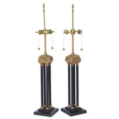 Exquisite Pair of Neoclassical Column Table Lamps