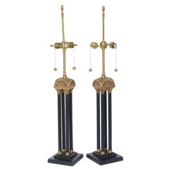 Vintage Exquisite Pair of Neoclassical Column Table Lamps