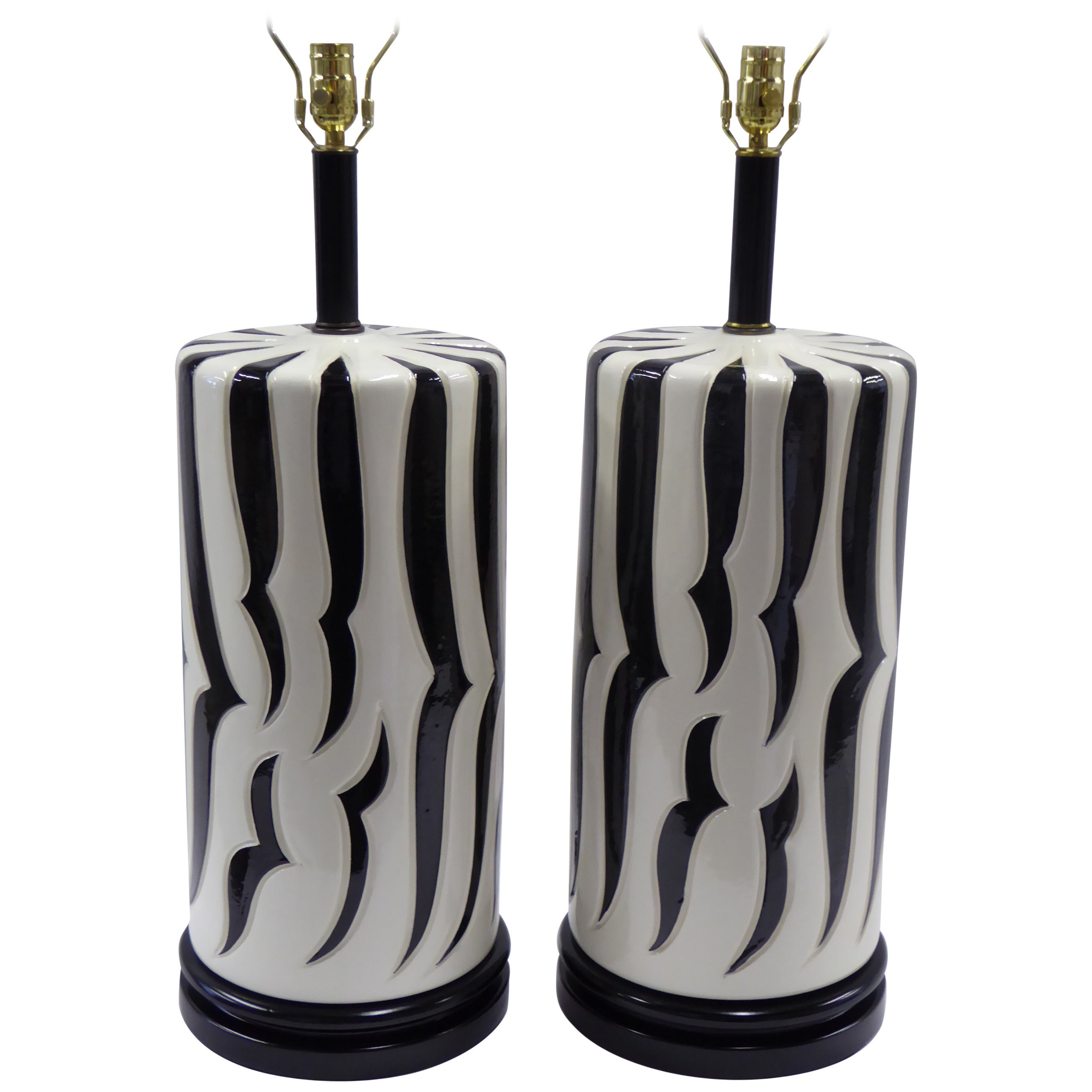 Monumental Tony Duquette Style Zebra Stripe Table Lamps