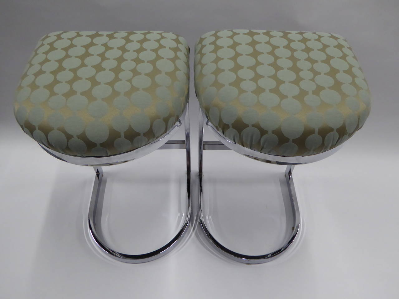 American Pair of Milo Baughman Chrome D-Form Barstools