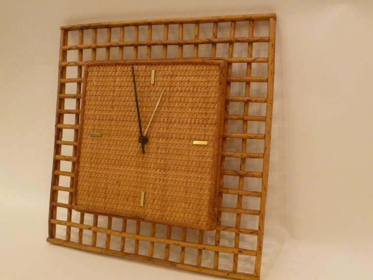 Mid-Century Modern 60s Raymor Rattan & Cane Wall Clock