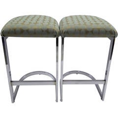 Pair of Milo Baughman Chrome D-Form Barstools