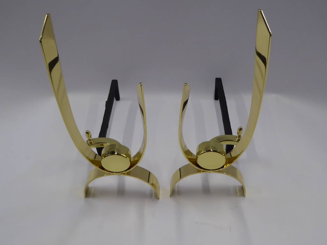 Mid-Century Modern Donald Deskey Modernist Brass Andirons