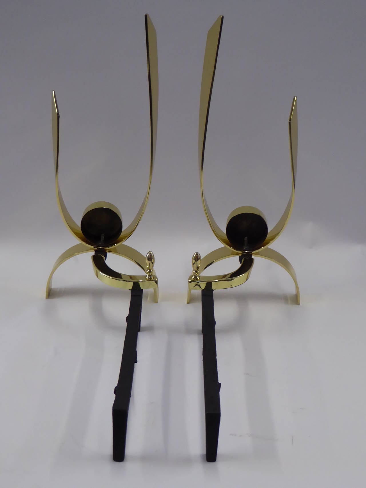 Mid-20th Century Donald Deskey Modernist Brass Andirons