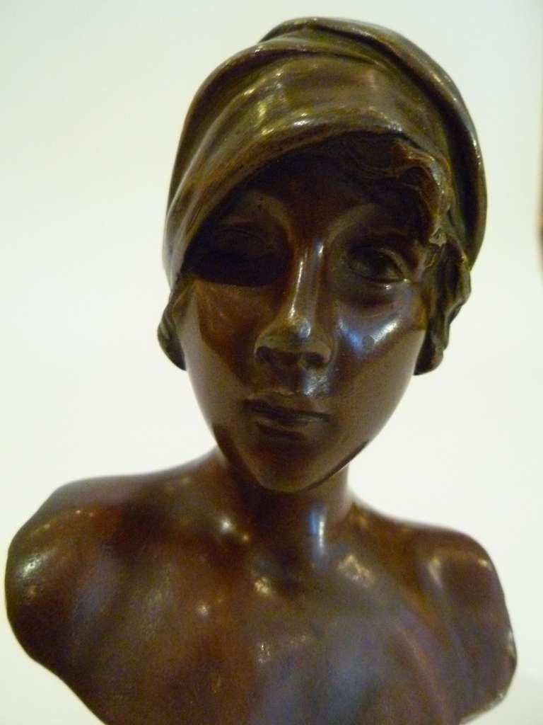 19th Century Petite Emmanuel Villanis Bronze Bust 'Moe'