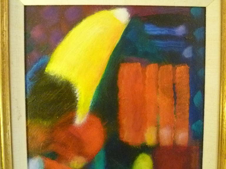 Modern Vibrant Abstract Robert Avon Lees Small Painting California Artist 1988