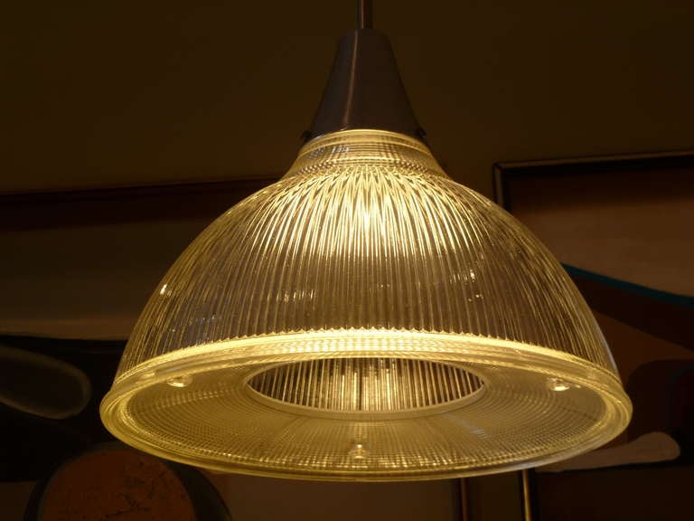 Classic Holophane Glass Pendant Light In Excellent Condition In Miami, FL