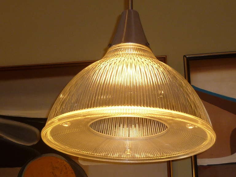 Mid-20th Century Classic Holophane Glass Pendant Light