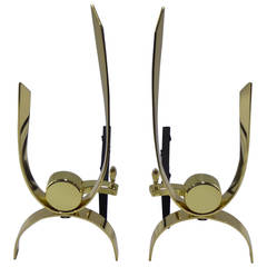 Vintage Donald Deskey Modernist Brass Andirons