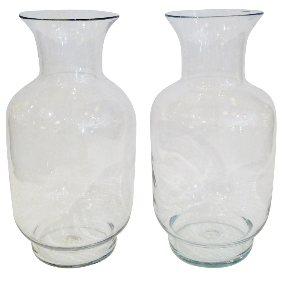 Large Blenko Classic Urn Form Crystal Vases 1970s