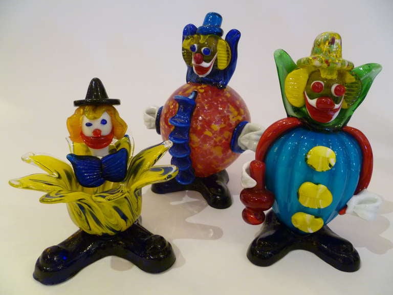 Mid-Century Modern Fun Collection of Seven Murano Glass Clowns