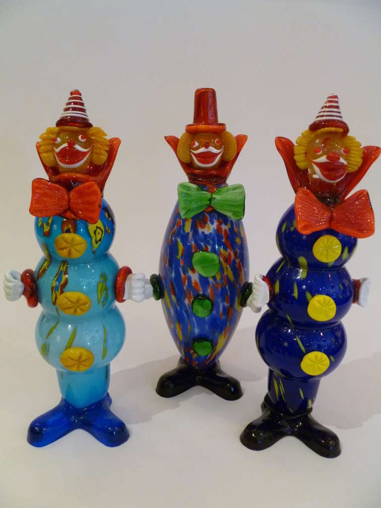 Italian Fun Collection of Seven Murano Glass Clowns