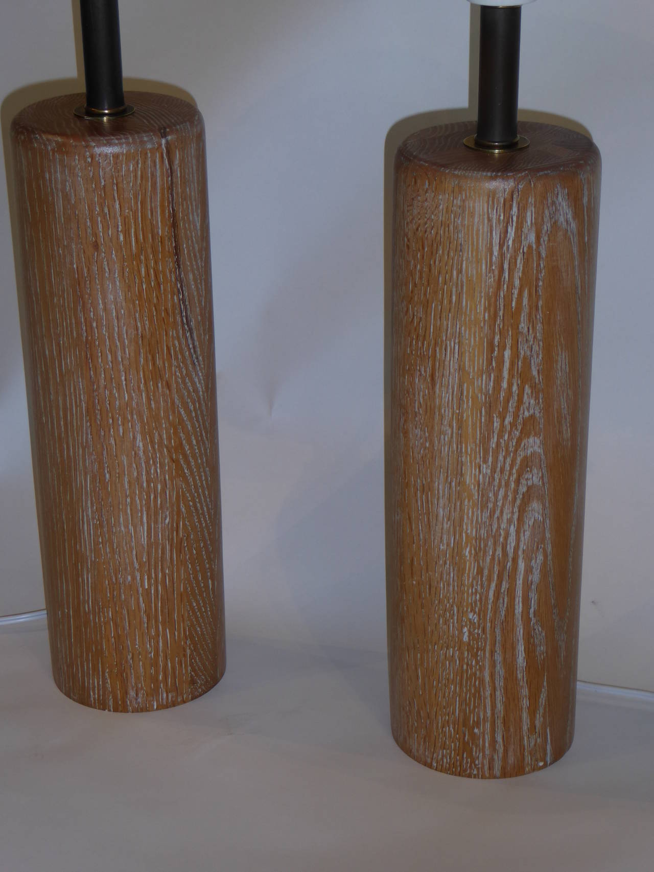 Mid-Century Modern Pair of Nessen Cerused Oak Columnar Table Lamps