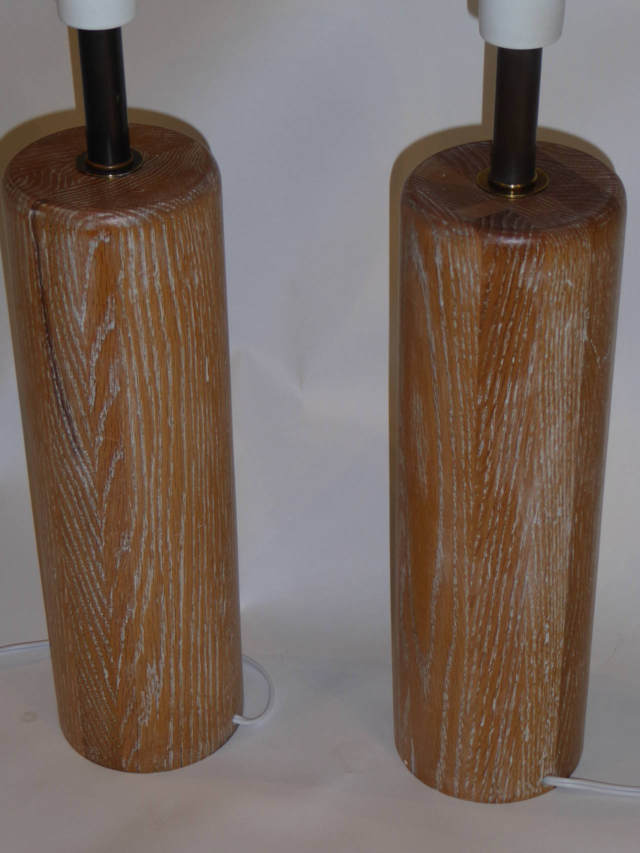 Mid-20th Century Pair of Nessen Cerused Oak Columnar Table Lamps