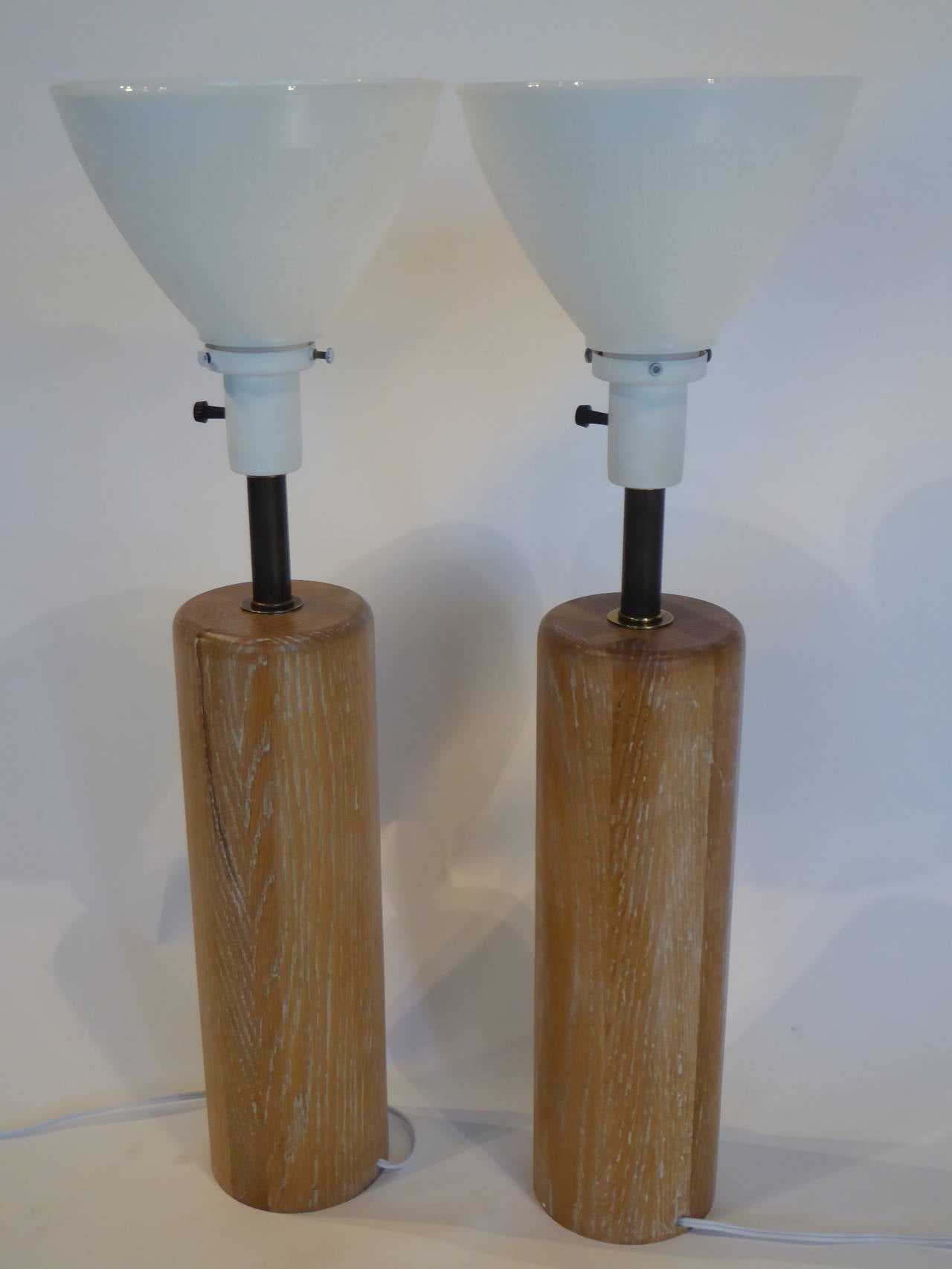 American Pair of Nessen Cerused Oak Columnar Table Lamps