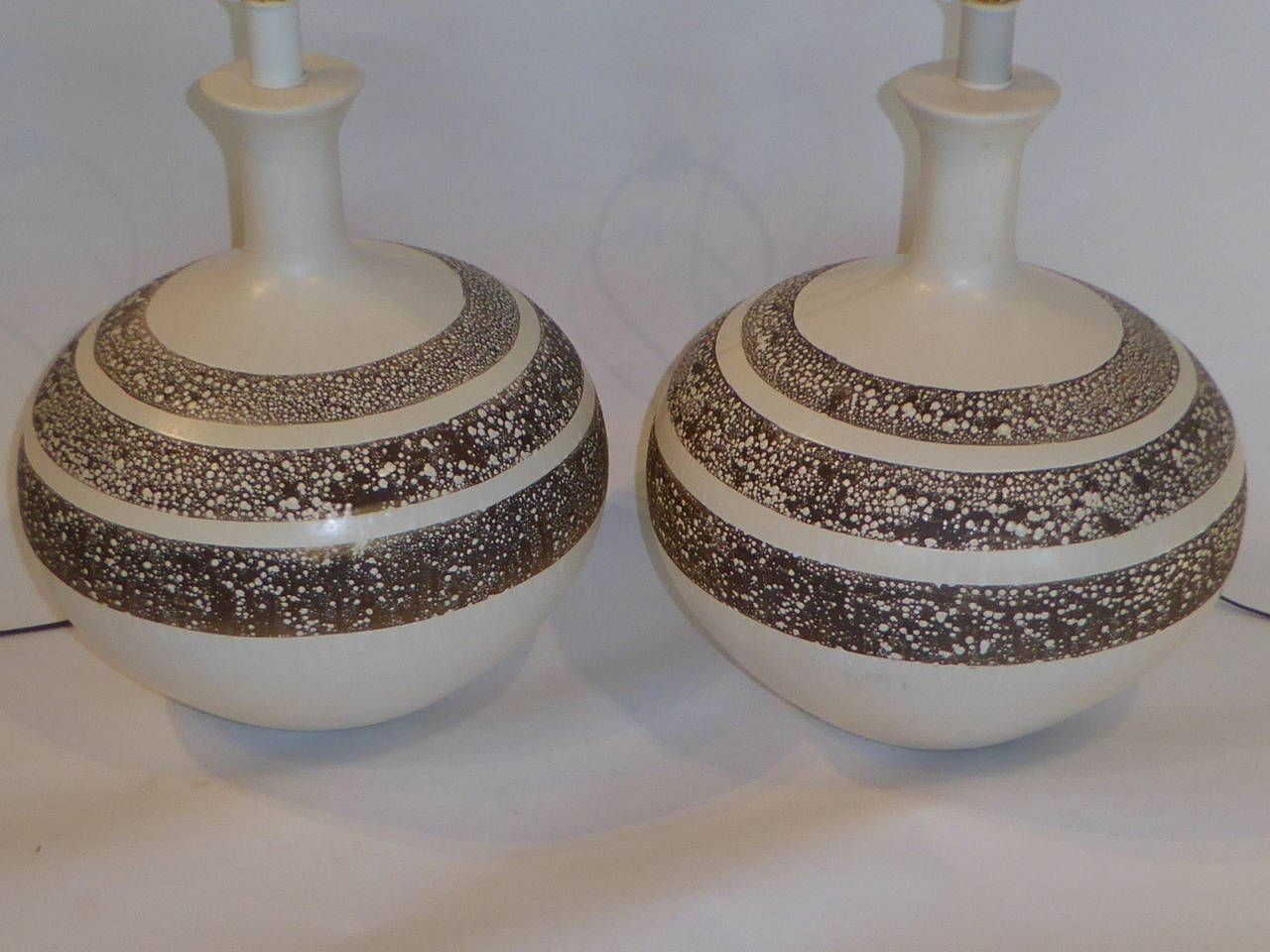 Mid-Century Modern Fat Fun 1960s Lava Glaze Pottery Table Lamps