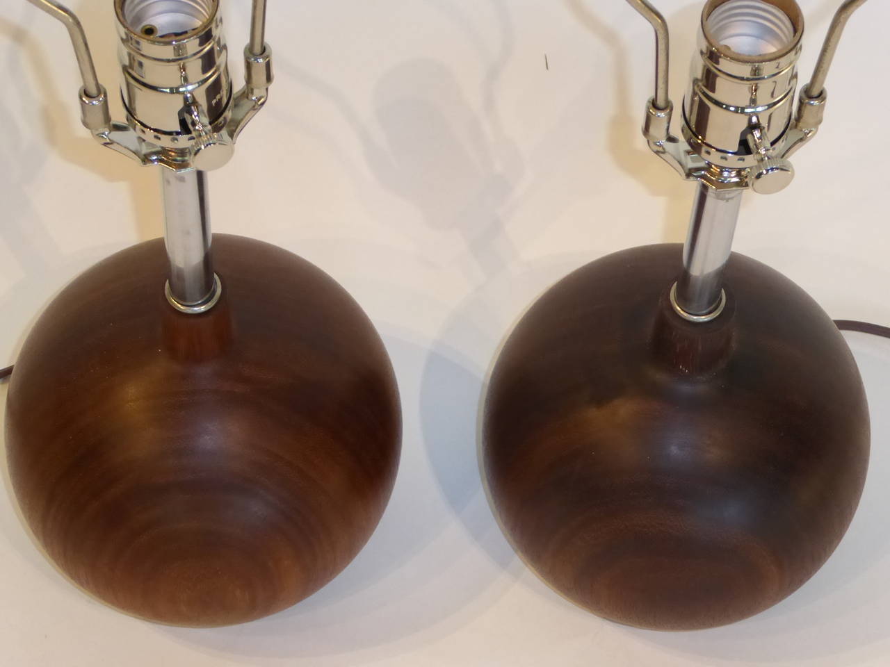 1960s Brazilian Rosewood Orb Table Lamps, Denmark In Excellent Condition In Miami, FL