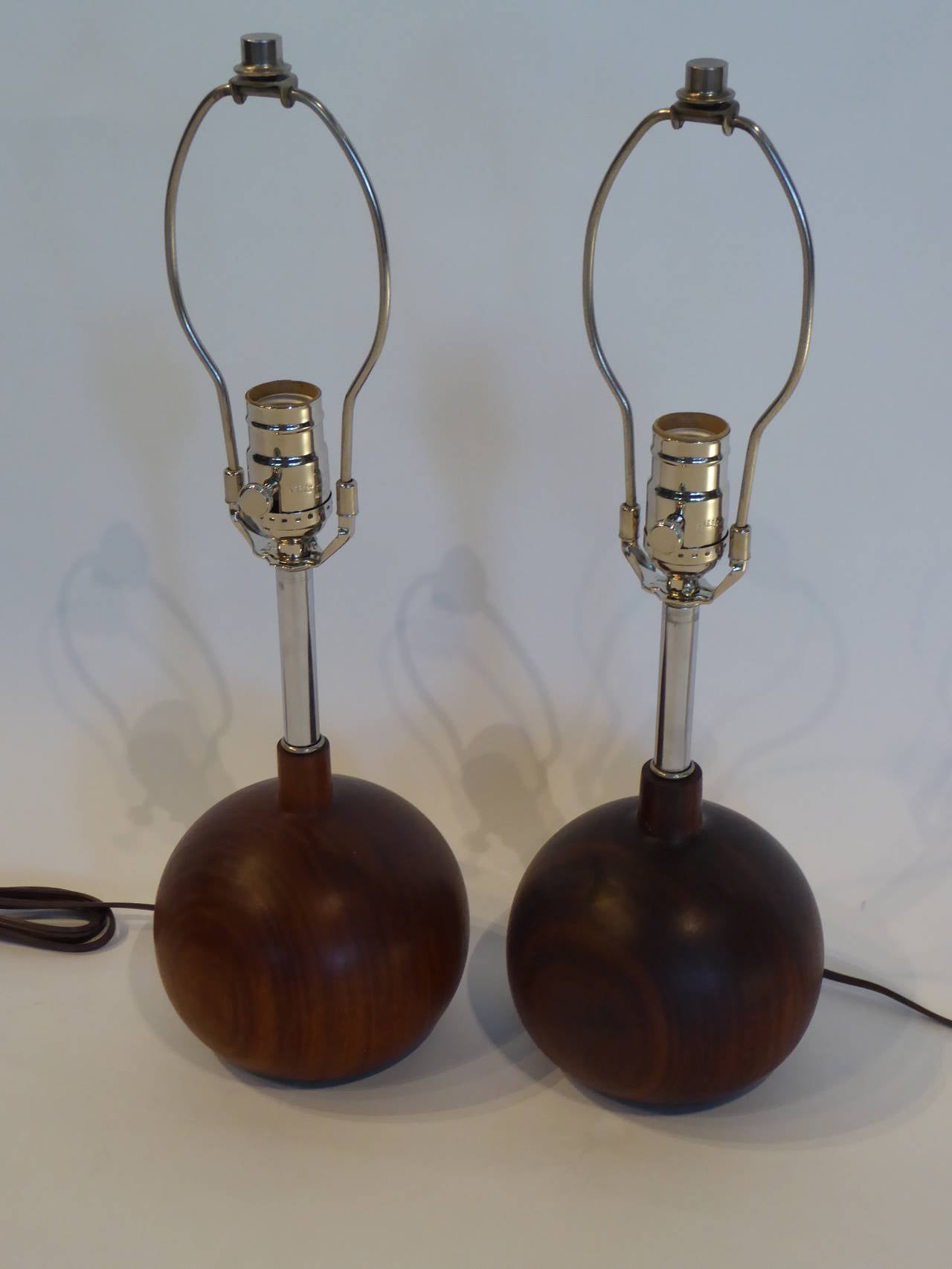 Scandinavian Modern 1960s Brazilian Rosewood Orb Table Lamps, Denmark