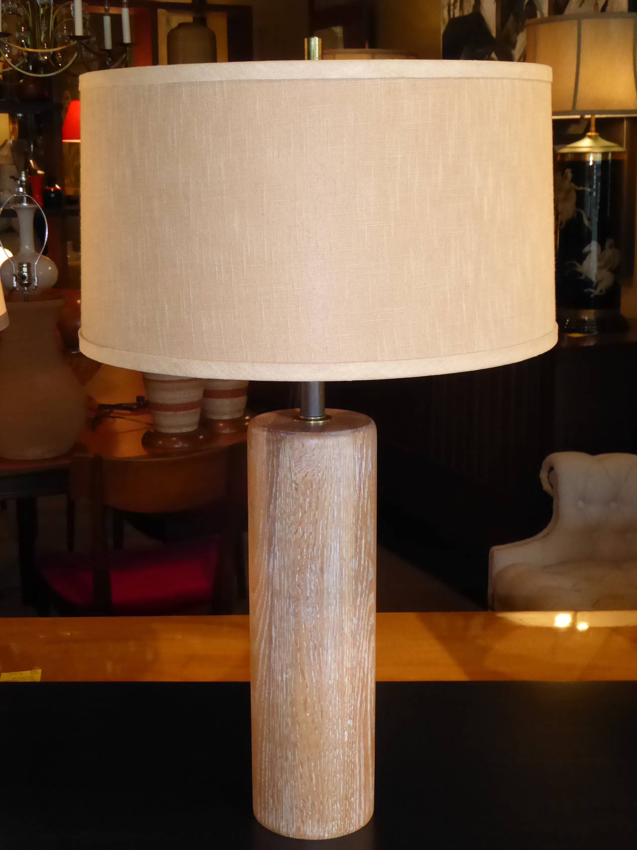 Pair of Nessen Cerused Oak Columnar Table Lamps 3