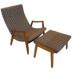Vintage 1950s Milo Baughman Scoop Lounge Chair and Ottoman