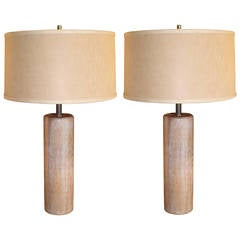 Pair of Nessen Cerused Oak Columnar Table Lamps