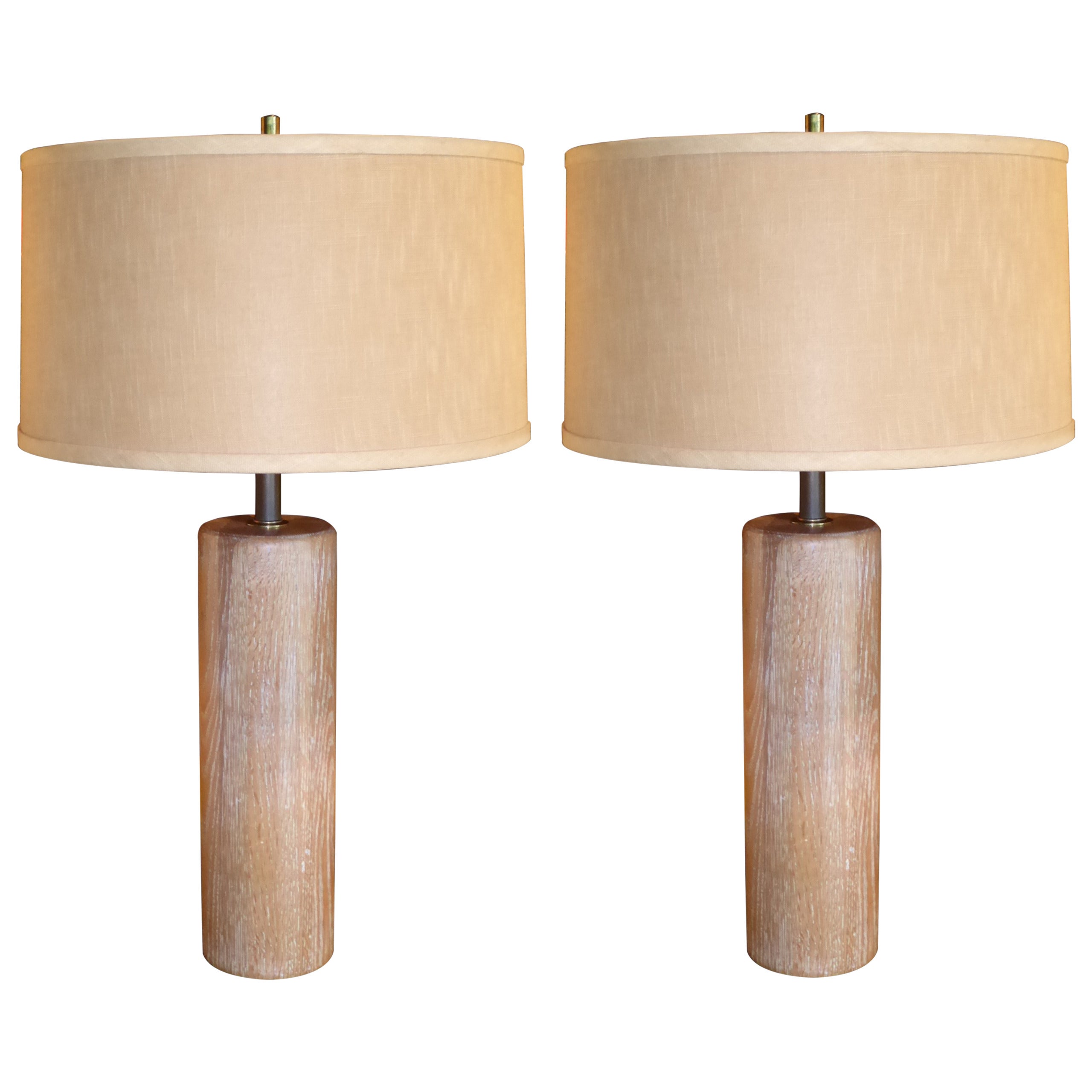 Pair of Nessen Cerused Oak Columnar Table Lamps