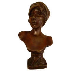 Antique Petite Emmanuel Villanis Bronze Bust 'Moe'