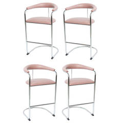 Sleek Anton Lorenz Chrome Bar Stools for Thonet