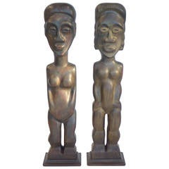 Pair of Tall Carved Wood Oceanic Primitive Figures